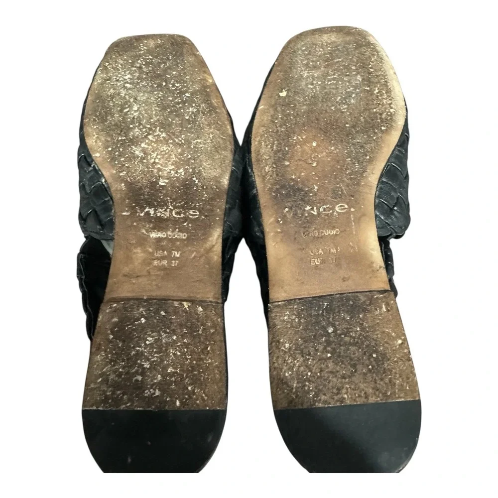 Vince Cadot Woven Slingback Women's 7M Black Leather‎ Casual Slip On Flats